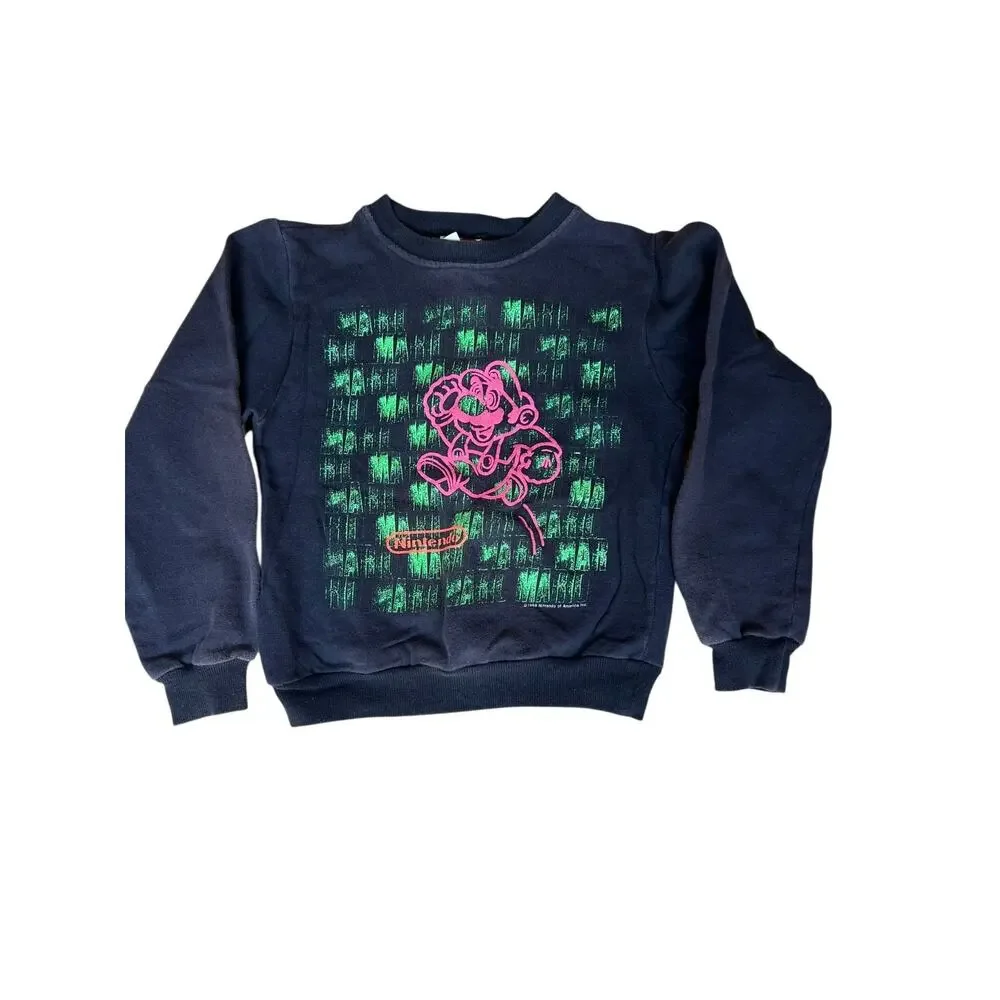 1989 RARE Nintendo of Ameria Super Mario Kids Boy Neon Graphic Sweatshirt Sz 6